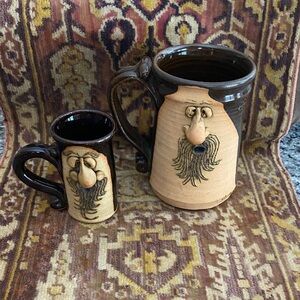 Collectible Peter Petrie Ceramic Ugly Face Mug Set - Brown & Tan
